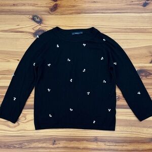 EUC Gorgeous Zara Knit Blend Black Pearl-Embellished Sweater size S